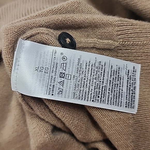 BR Banana Republic 100% Cashmere Brown Long Sleeve Sz XL Pullover Polo Sweater - Picture 6 of 7